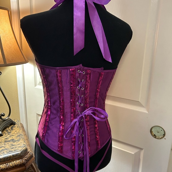NWOT Purple and Hot Pink sequined stripes comes with g-string - Picture 2 of 5